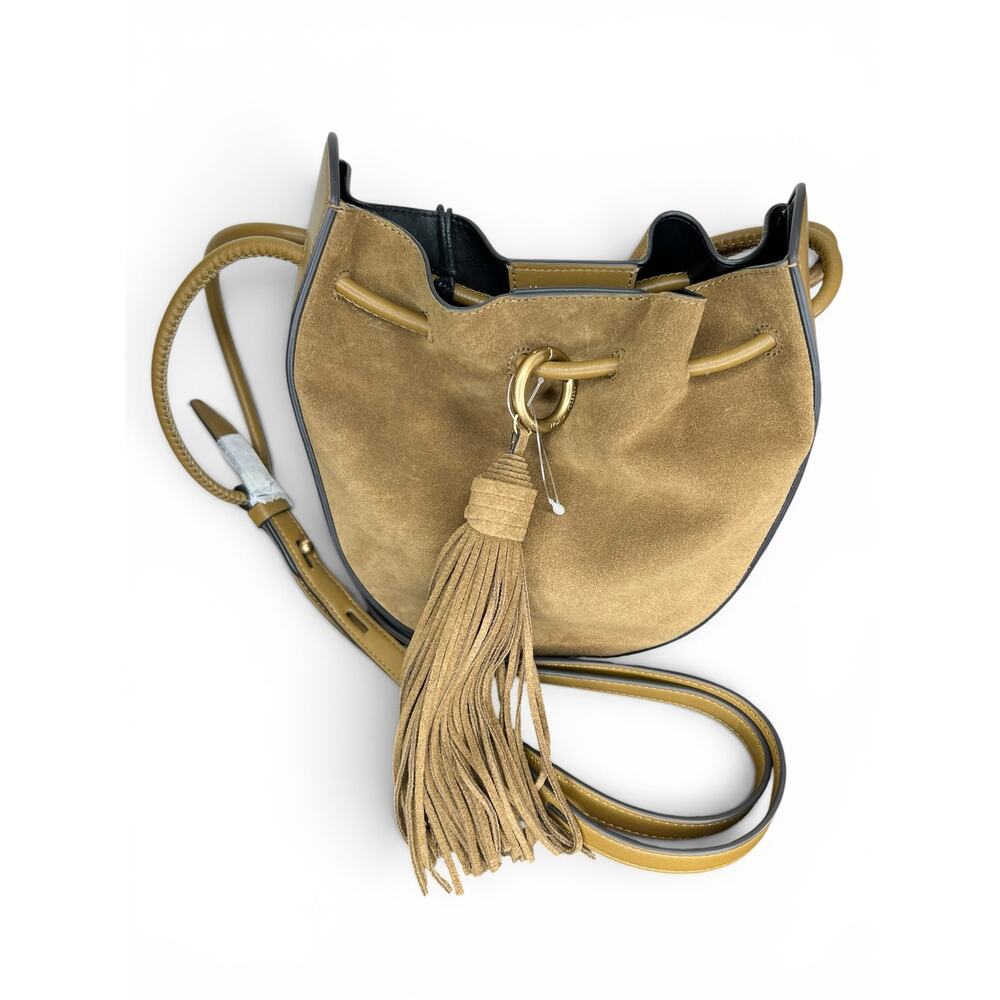 NWT Rebecca Minkoff Lulu Suede Leather Crossbody Bucket Bag Tassel - Military - Picture 6 of 13